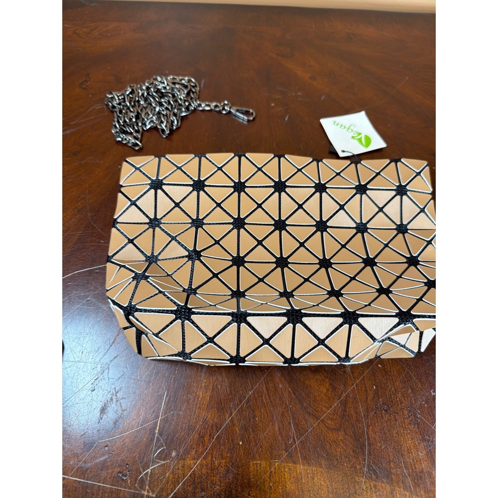 Geometric‎ Origami Chain Crossbody Clutch Bag Tan Metallic Vegan PU 5X8# KK